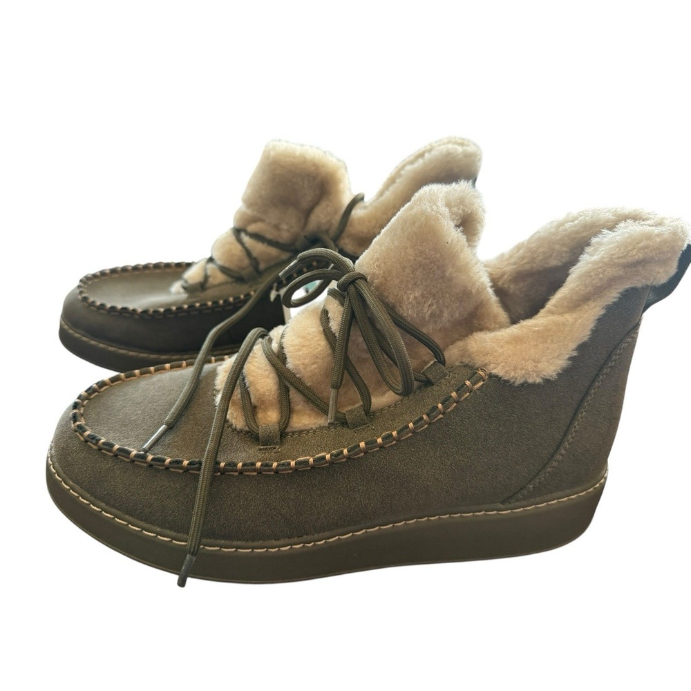 Baretraps Faelyn Moc Toe Booties Womens 10M Moss Faux Fur Lined New Box